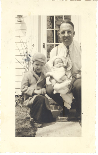 Grandpa My grandfather holding my mother, with my uncle alongside in 1939.