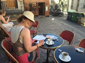 Writing Postcards at the Cafe